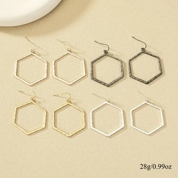 Hollow Hexagon Geometric Shape Earrings, Metal Coating, Oversized Look, Casual Wear Fashion Costume Jewelry Accessories, Drop Earrings, For Females