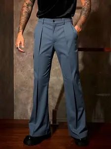 Men's Micro Flare Casual Pants, Fashion Comfort with Back Pockets, Loose Outdoor Long Pants, Versatility Streetwear, Light Business Suit Piece