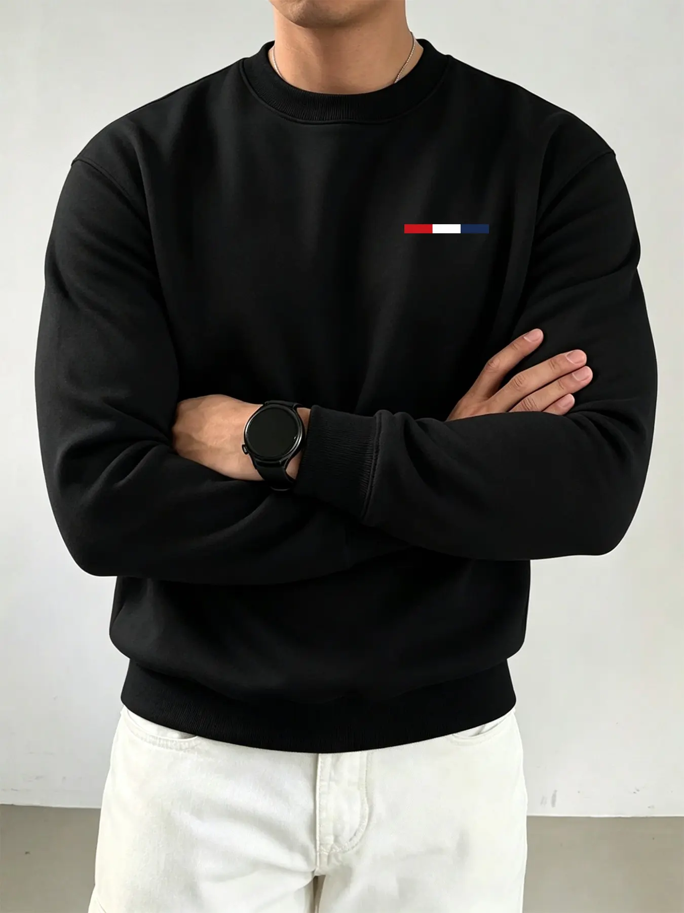 Men's Round Neck Pullover Sweatshirt, Simple Classic Fashion Print, Casual Long Sleeve Fleece, Geometric Pattern, All Seasons, Loose Fit