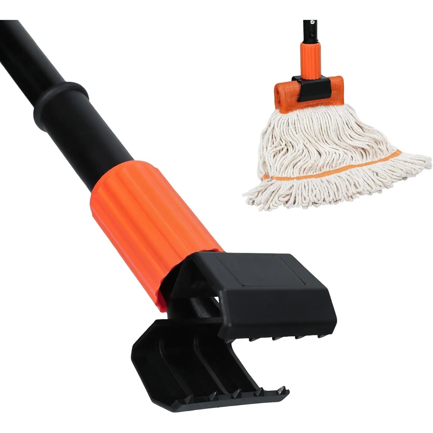 (1PK) Commercial Mop Handle Heavy Duty with Jaw Clamp Industrial Steel Mop Stick with 58” Long Handle Wet Mop Handle Gripper-Savety Orange
