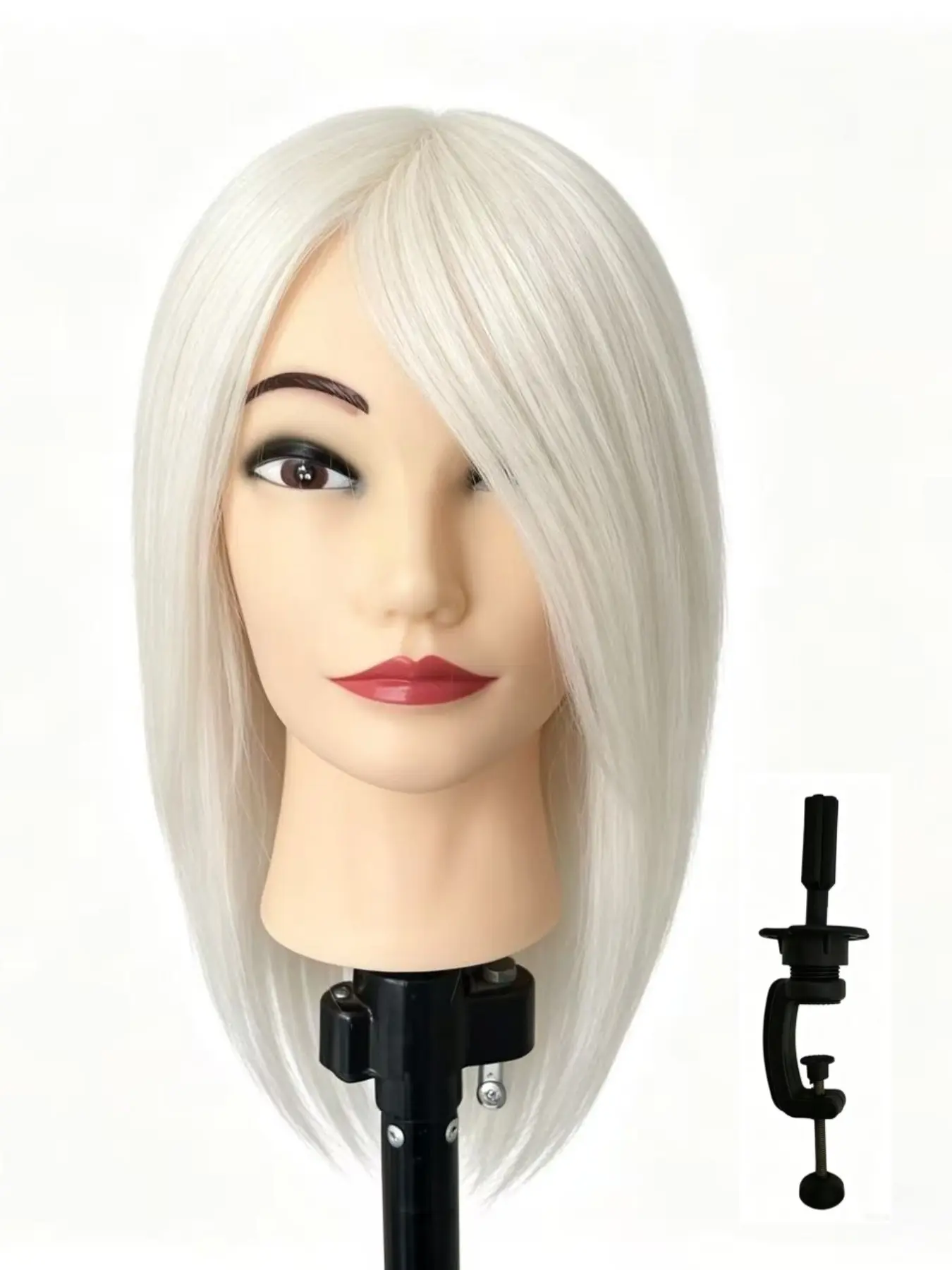 14-Inch Human Mannequin Head with Woolen Hair/real Hair, Durable, Versatile, Ideal for Hairstyling Design, Beauty Training, Makeup, Includes Stand