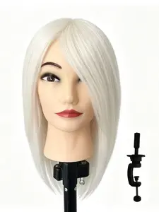 14-Inch Human Mannequin Head with Woolen Hair/real Hair, Ideal for Hairstyling Design, Beauty Training, Makeup, Includes Stand