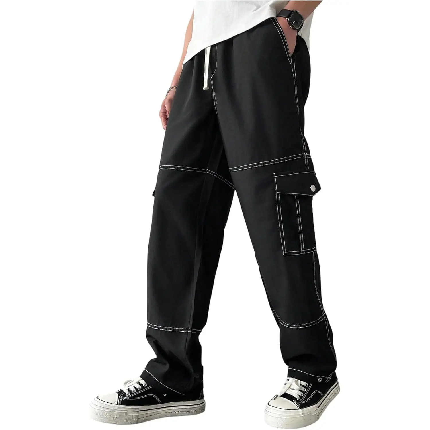 GORGLITTER Men's Baggy Pants Casual Wide Leg Cargo Pants Elastic Waist Y2K Designer Drippy Streetwear Trousers