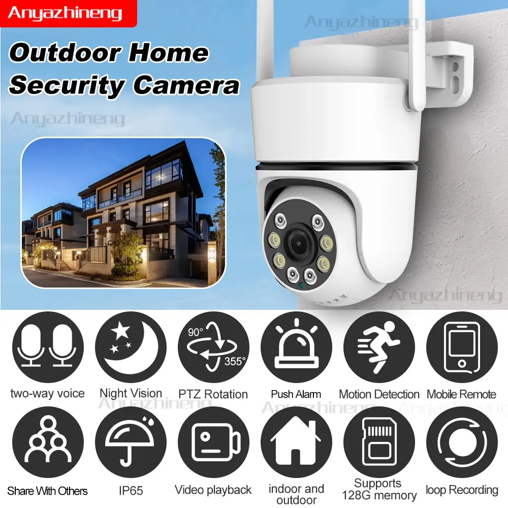 Outdoor Home Security Camera, Two-Way Audio, Motion Detection, 355° Rotating Surveillance, Mobile Control, Home & Commercial Use, Outdoor Wireless Security Camera, Wireless Wifi Camera