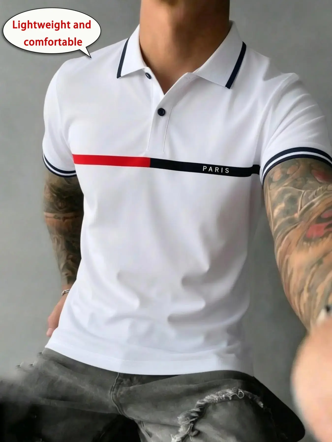 Men's Striped Print Short Sleeve Casual Classic Top Polo Shirt, Printed Polo Shirt, Summer Fashion Polo, Formal Occasions, Festival Events, Slim-Fitting, Long Length