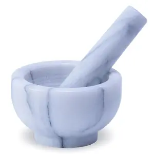Unpolished Marble Mortar and Pestle Set 150ml Spice Herb Grinder Crusher Kitchen Utensil (4.5" X 2.5")