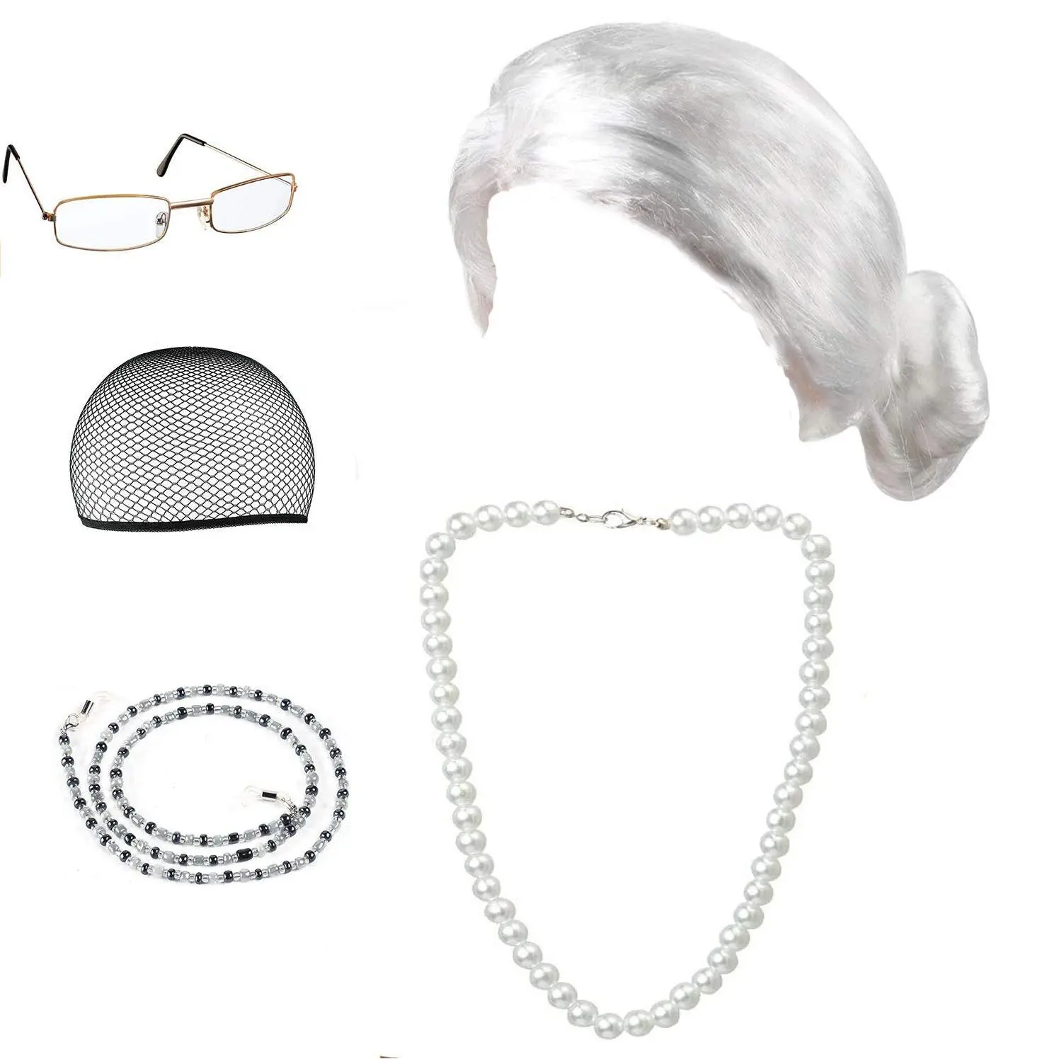 Old Lady Costume  Grandma Granny Wig  for Halloween Christmas Mrs. Claus