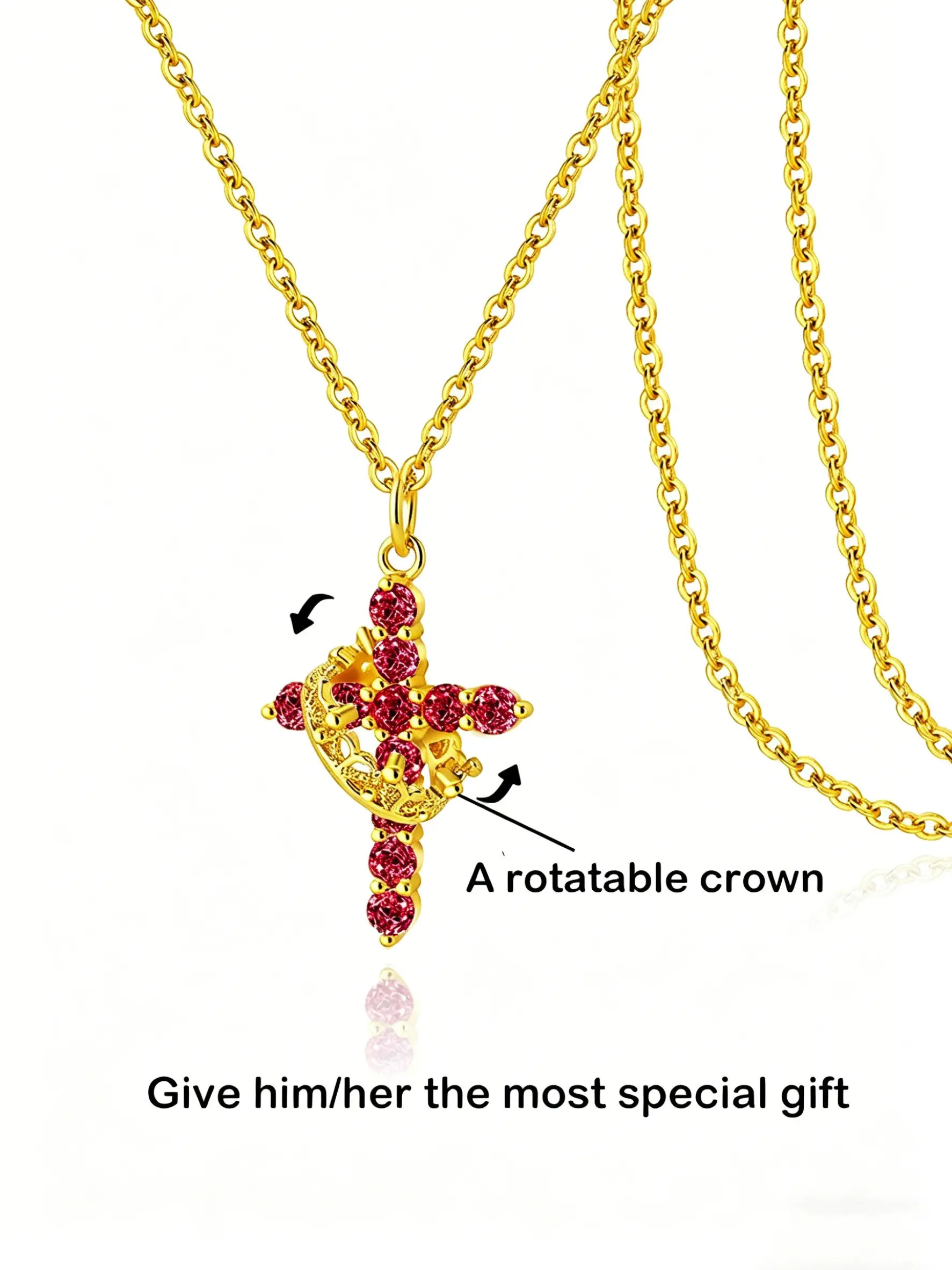 Fidget Spinner Cross Necklace with Crown, Hypoallergenic Stainless Steel, Adjustable Chain, Anxiety Relief Jewelry, Free Gift Box, Great Gift for Girls & Women, Perfect Gift for Her
