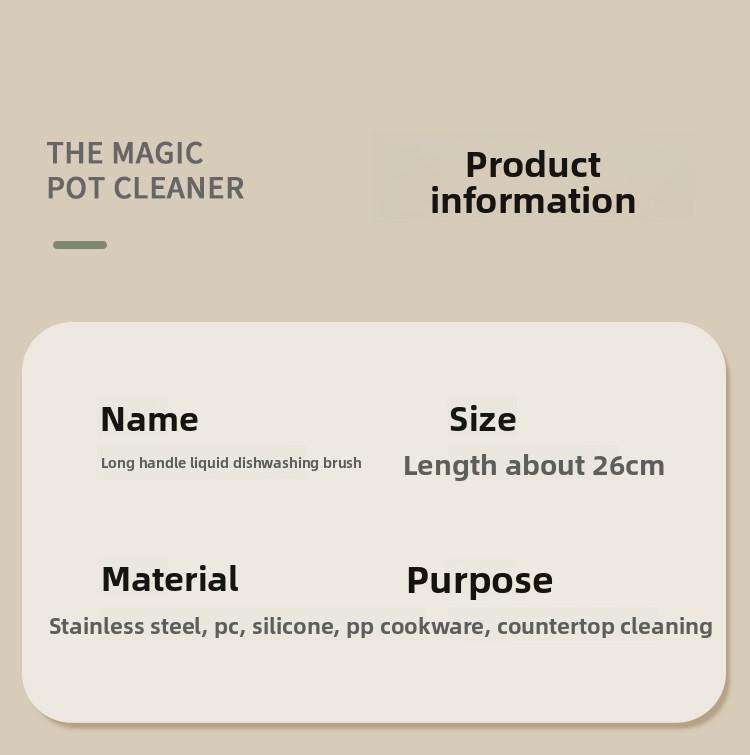 Long Handle Dish Brush Automatic Liquid Dispensing Scrubber Kitchen Stainless Steel Wire Cleaning Brush for Pots and Pans