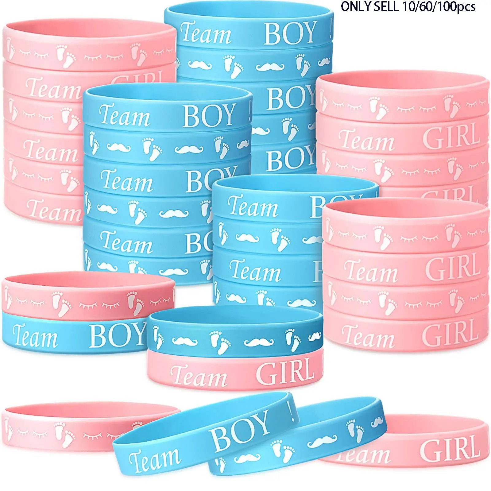 Gender Reveal Bracelets, Team Boy Silicone Wristbands, Team Girl Rubber Bands, Creative Party Decorations, Party Supplies, Classic Style, 10/60/100 Pieces
