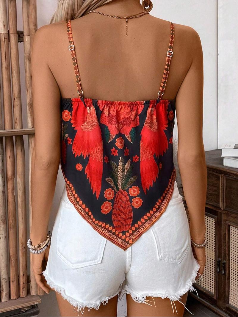 Women's Floral Print Cami Top, Boho Bohemian Sleeveless Top for Summer, Ladies Clothes for Daily Wear, Womenswear