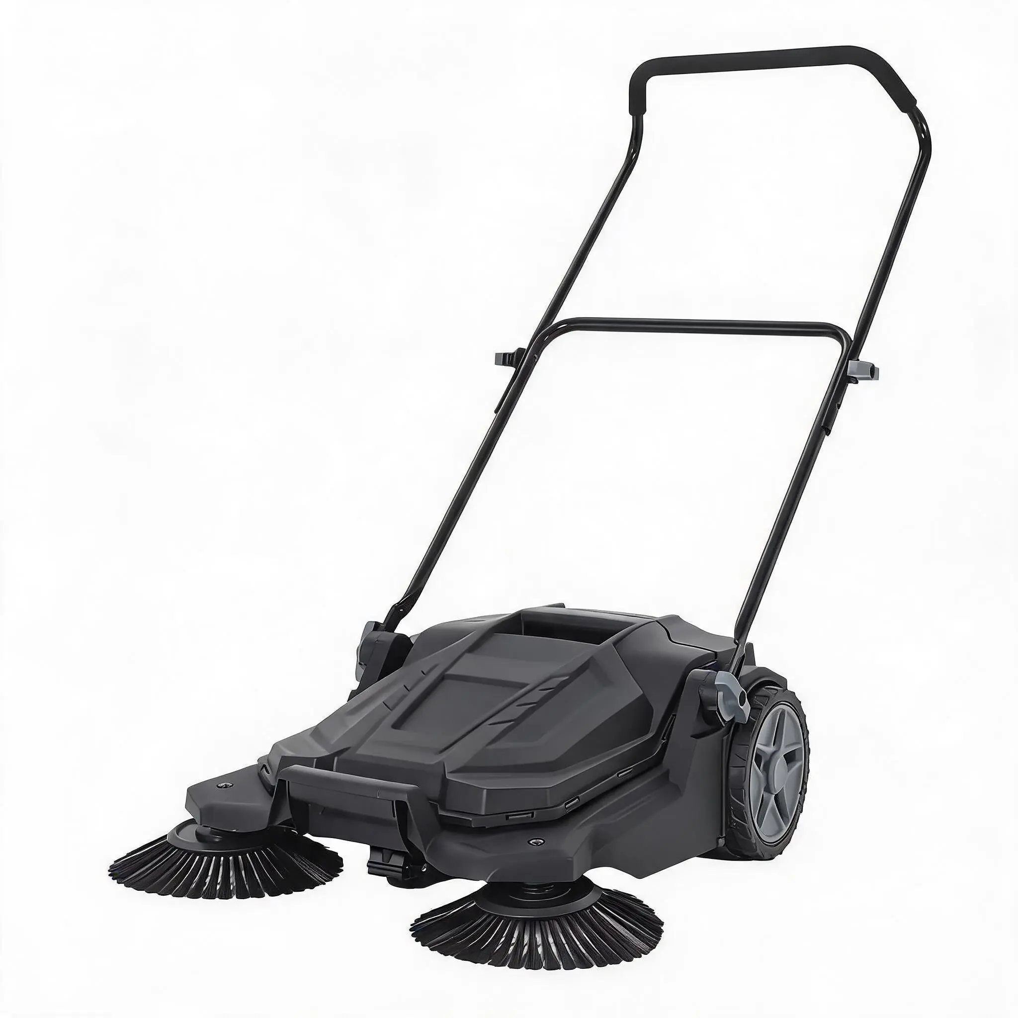 Walk-Behind Hand Push Floor Sweeper, 25.6 in Sweeping Width Manual Non-Electric, 5-Gallon Waste Container, Adjustable Folding Handle for Garage, Workshop, Driveway, Patio