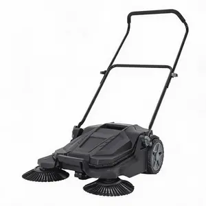 Walk-Behind Hand Push Floor Sweeper, 25.6 in Sweeping Width Manual Non-Electric, 5-Gallon Waste Container, Adjustable Folding Handle for Garage, Workshop, Driveway, Patio