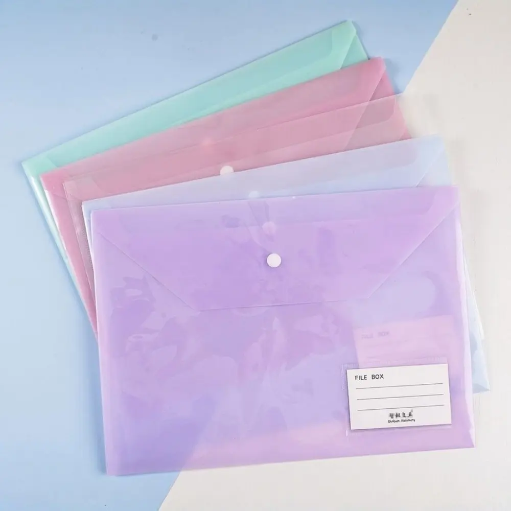 5 Pack Pastel 16c Plastic Snap Button File Bags, Transparent Document Envelope Folders