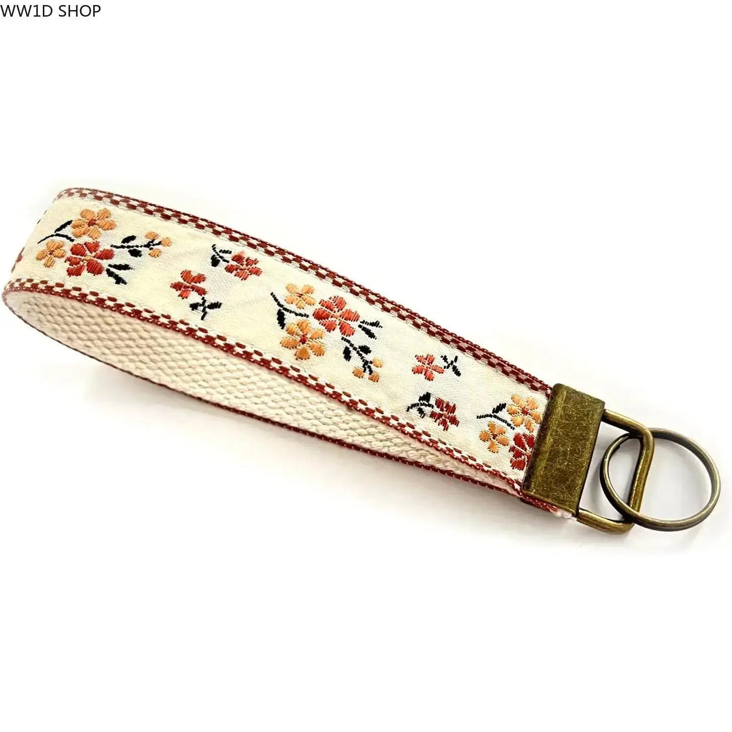 Women's Embroidered Fabric Wristlet Fashion Keychain, Cute Casual Key Holder Lanyard with Metal Clasp for Everyday Use, Keychain Decor