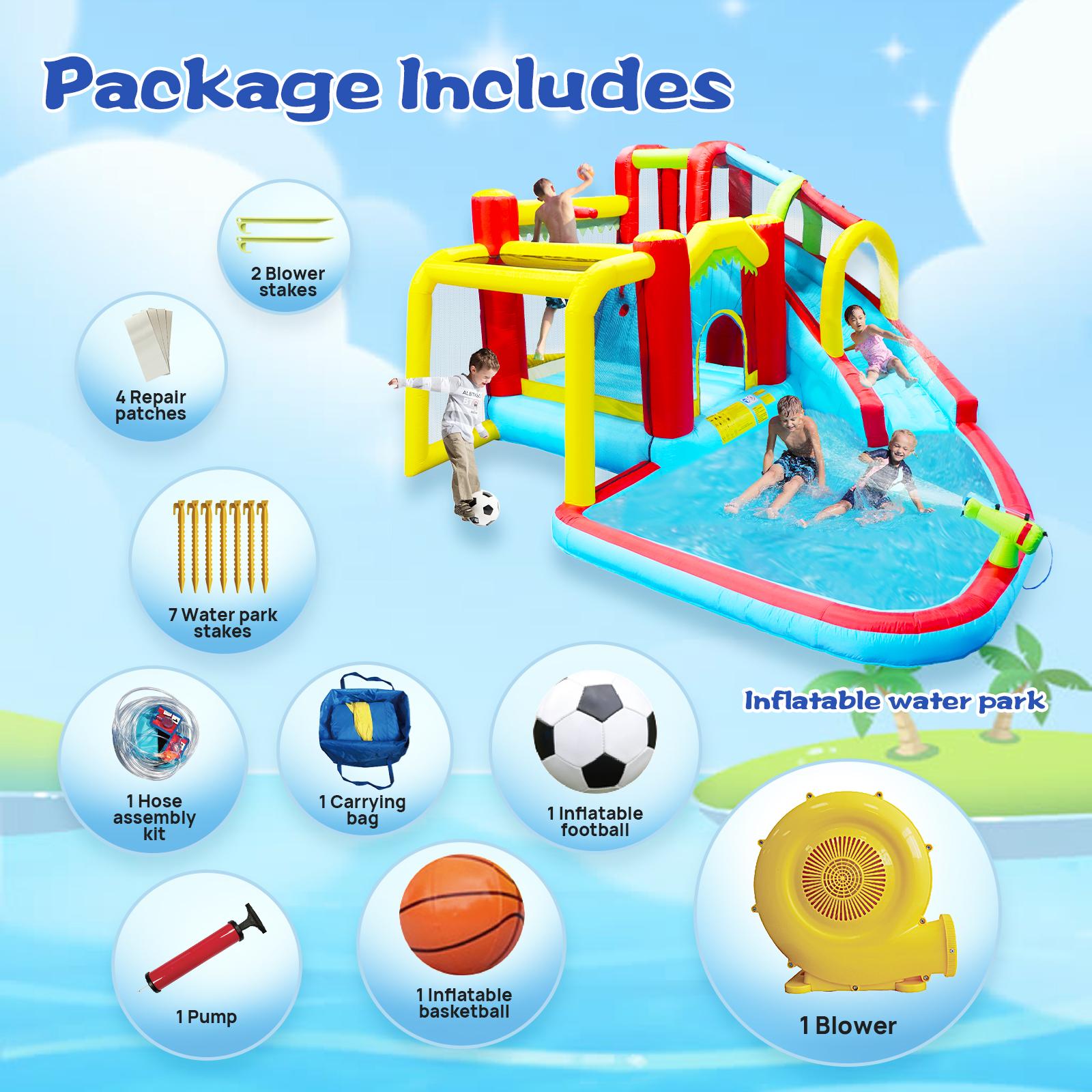ARCH 7 in1 Inflatable slide water park bouncing house outdoor Soccer garden bouncer with Splash pool  & Water gun & Climbing wall & Basketball & Football