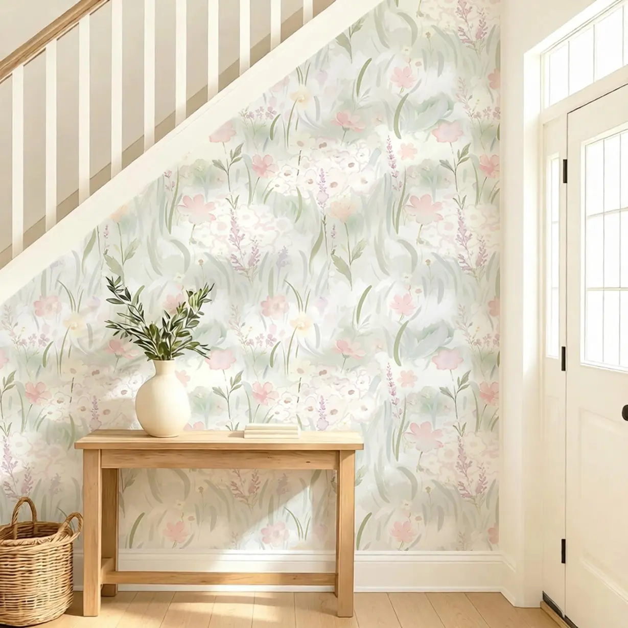 Self-Adhesive Peel-And-Stick Wallpaper, Floral Bohemian Style, Plant Pattern Decor, Living Room, Bathroom, Bedroom, Vinyl Material