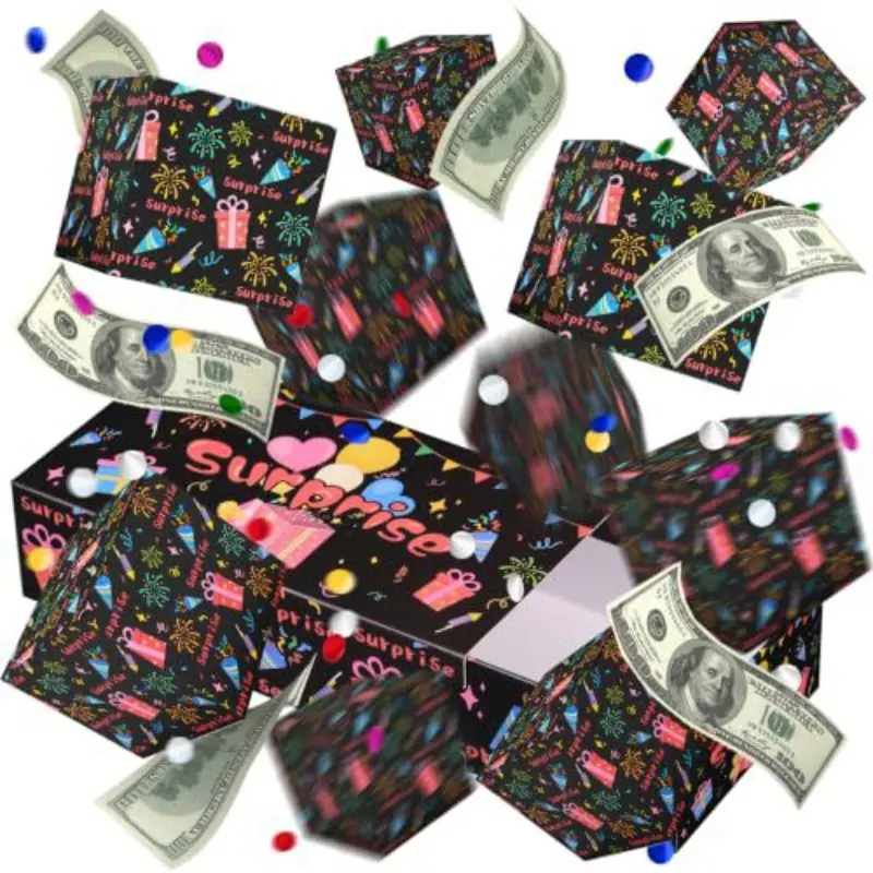 Surprise Gift Box Explosion for Money, Birthday Bouncing Box with Colored Glitter,Folding 10 Bouncing Gift Box for Christmas, Holloween, Valentines, Party, Thanksgiving, Wedding, Anniversaries