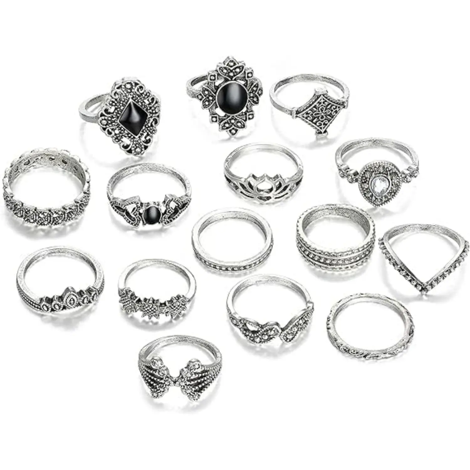 15 Pcs Boho Stackable Rings Set for Women, Vintage Dainty Knuckle Midi Finger Stacking Band Rings Daily Bohemian Jewelry