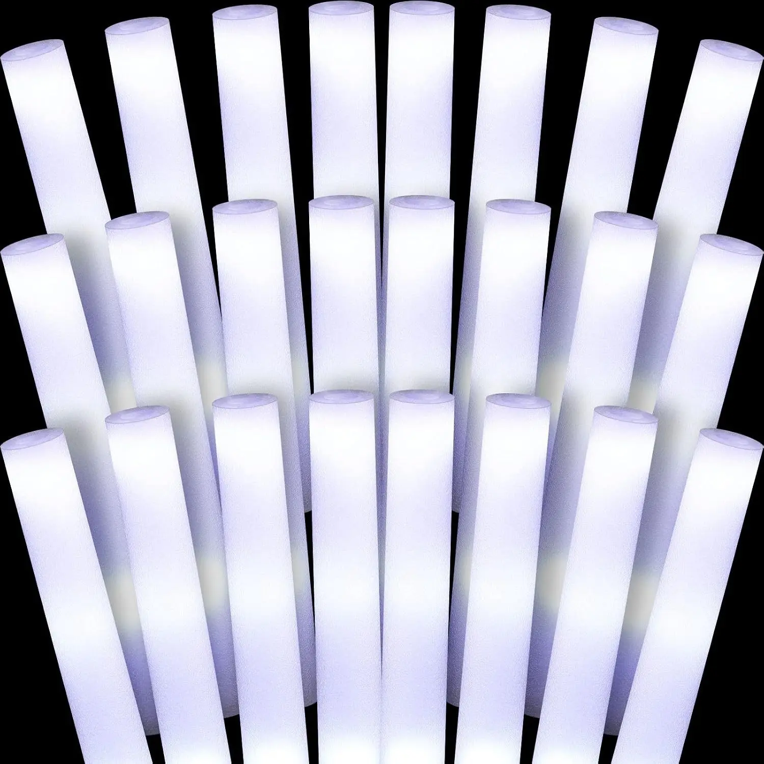 24 Pcs LED Foam Sticks Bulk White Light up Sticks Flashing Glow Baton Wands Themed Party Set, Glow in the Dark Party Supplies for Wedding, Raves,Concert,Birthday,Sporting Events