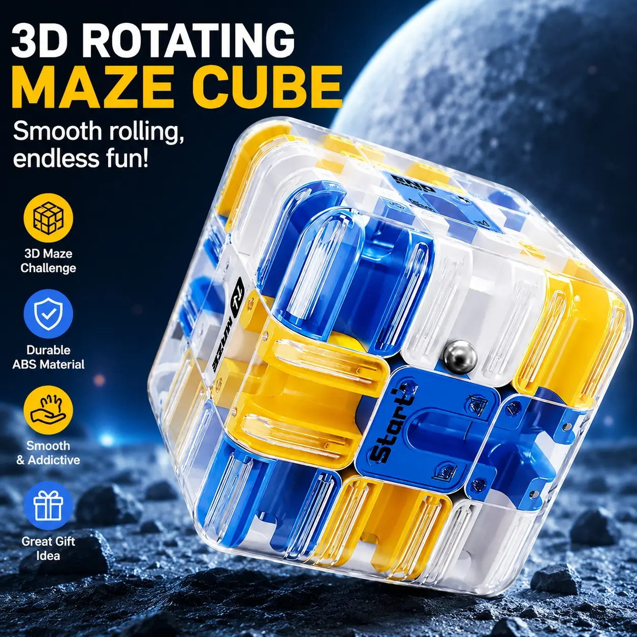 3D Rotating Ball Puzzle Cube, Handheld Maze Stress Relief Educational Toy, Brain Teaser Game for Kids and Adults, Fun Intellectual Challenge, Fidget Cube