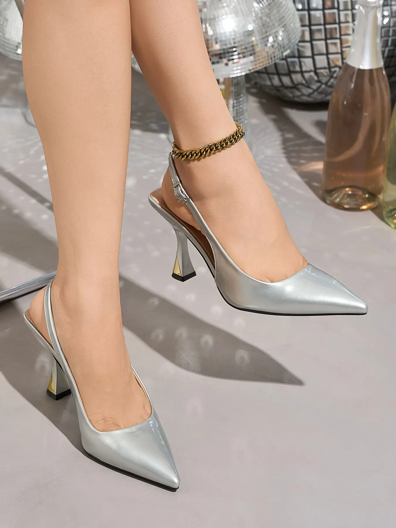 Women's Stiletto Heeled Shoes, Elegant Solid Color Pointed Toe, Comfortable Daily Wear, Perfect for Parties and Weddings, Stiletto High Heels, Gold/silver/apc/
