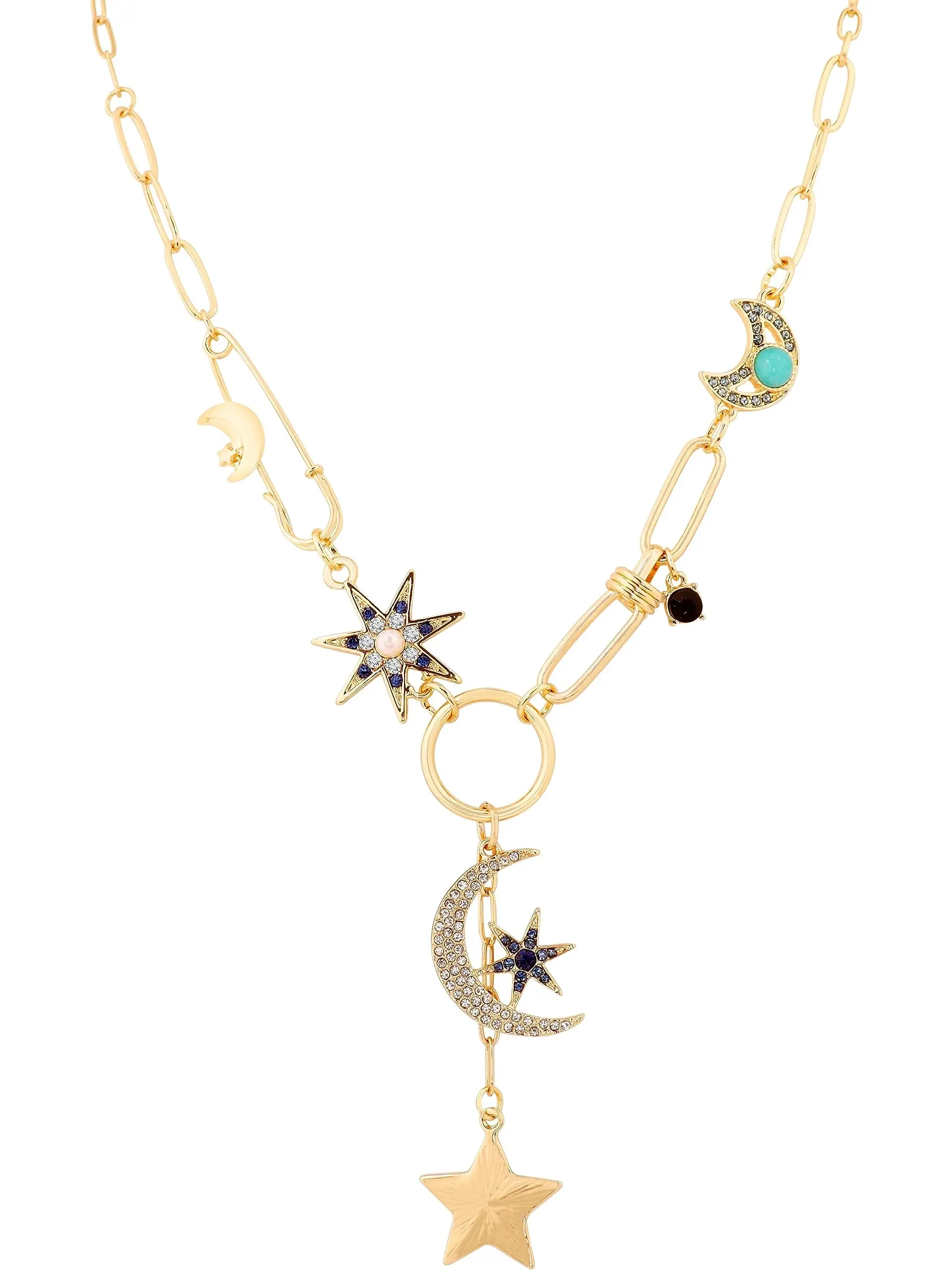Gothic Boho Moon and Star Necklace Set, Colorblock Alloy Chain Pendant, All-Seasons Boho Jewelry Gift for Women, X260301125 Batch