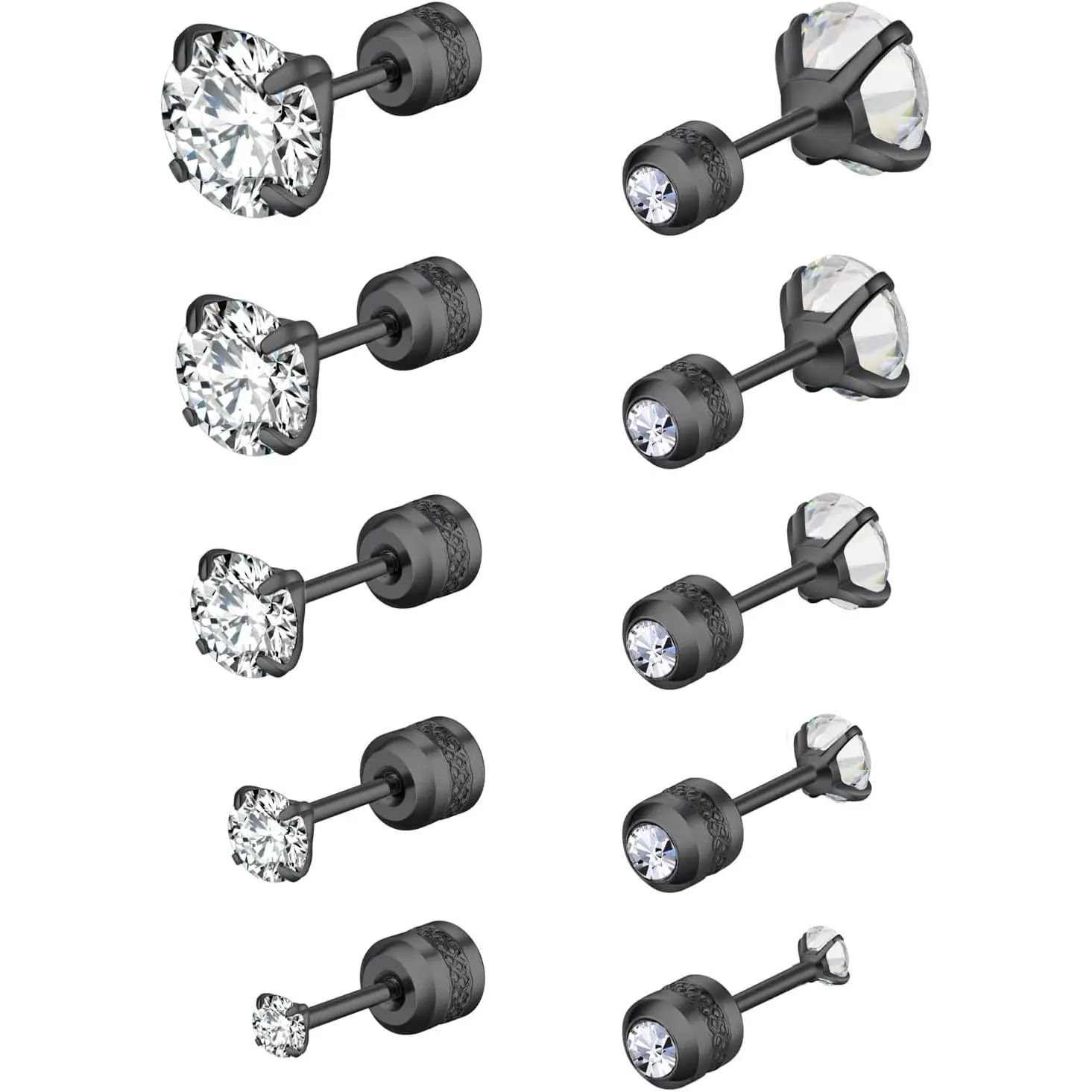 5 Pairs Stud Earrings Colorful Cubic Zirconia Stainless Steel Stud Earring  Screw  Earrings Double Side  Earrings Gifts for Women Mother's Day