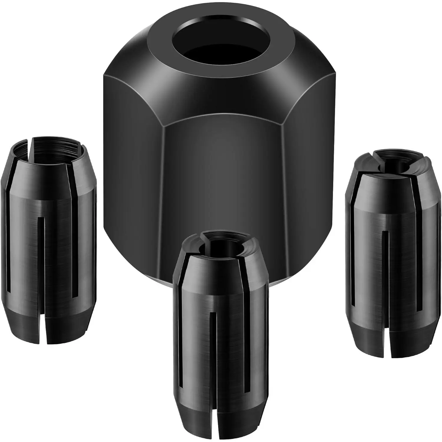 Replacement Collet and Nut Kit Compatible with CN1, Silver, 3 Collets (1/8-inch, 5/32-inch, 1/4-inch) and 1 Nut for Spiral Saw Tools and Drywall Cut Out Tools(Black)
