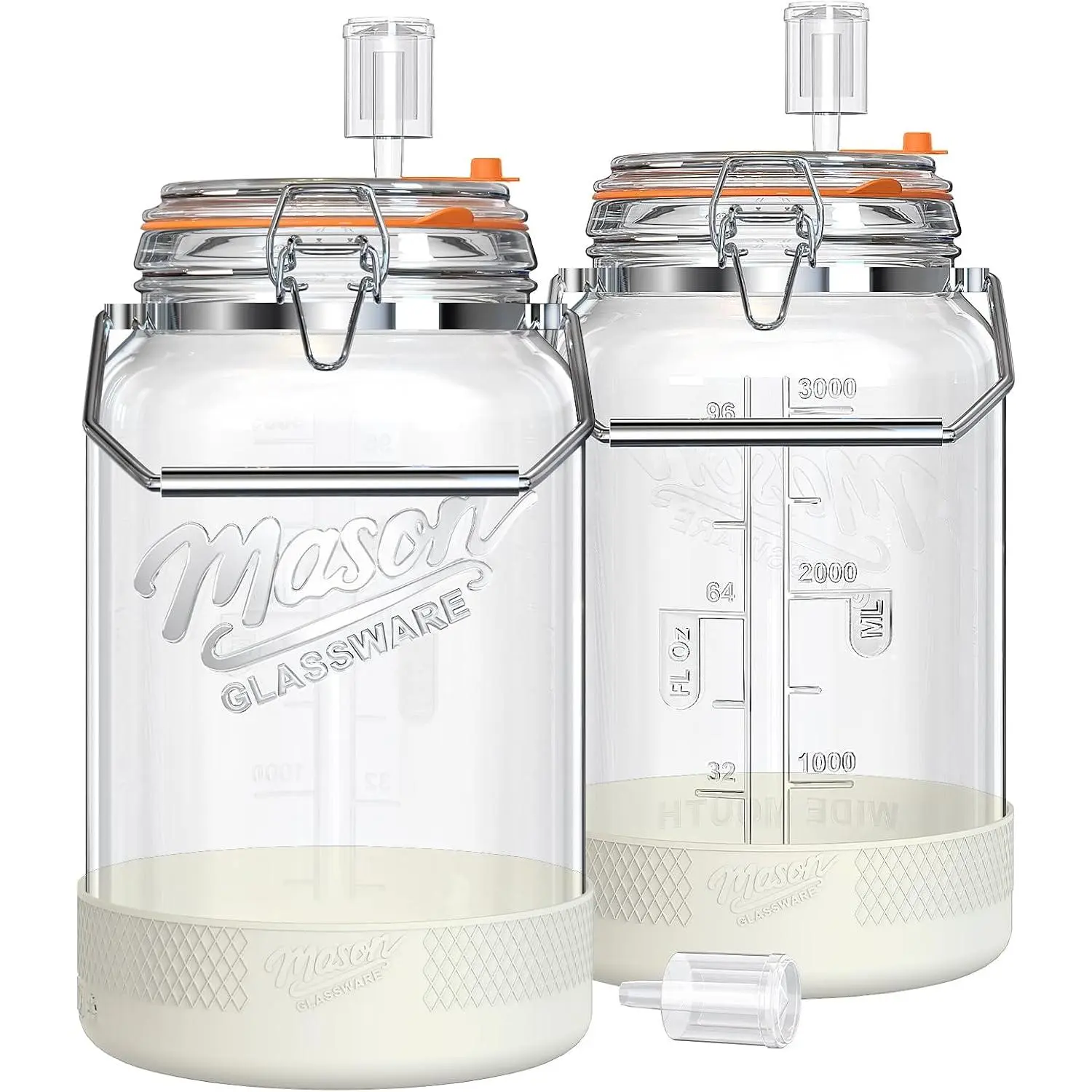 Upgrade 1 Gallon Fermentation Jar with Airlocks, 2 Pack Glass Jar | Airtight , Stainless Steel Handles, Non-Slip  Bases, Fermenting Jar for Kimchi, Sourdough Starter &  Making