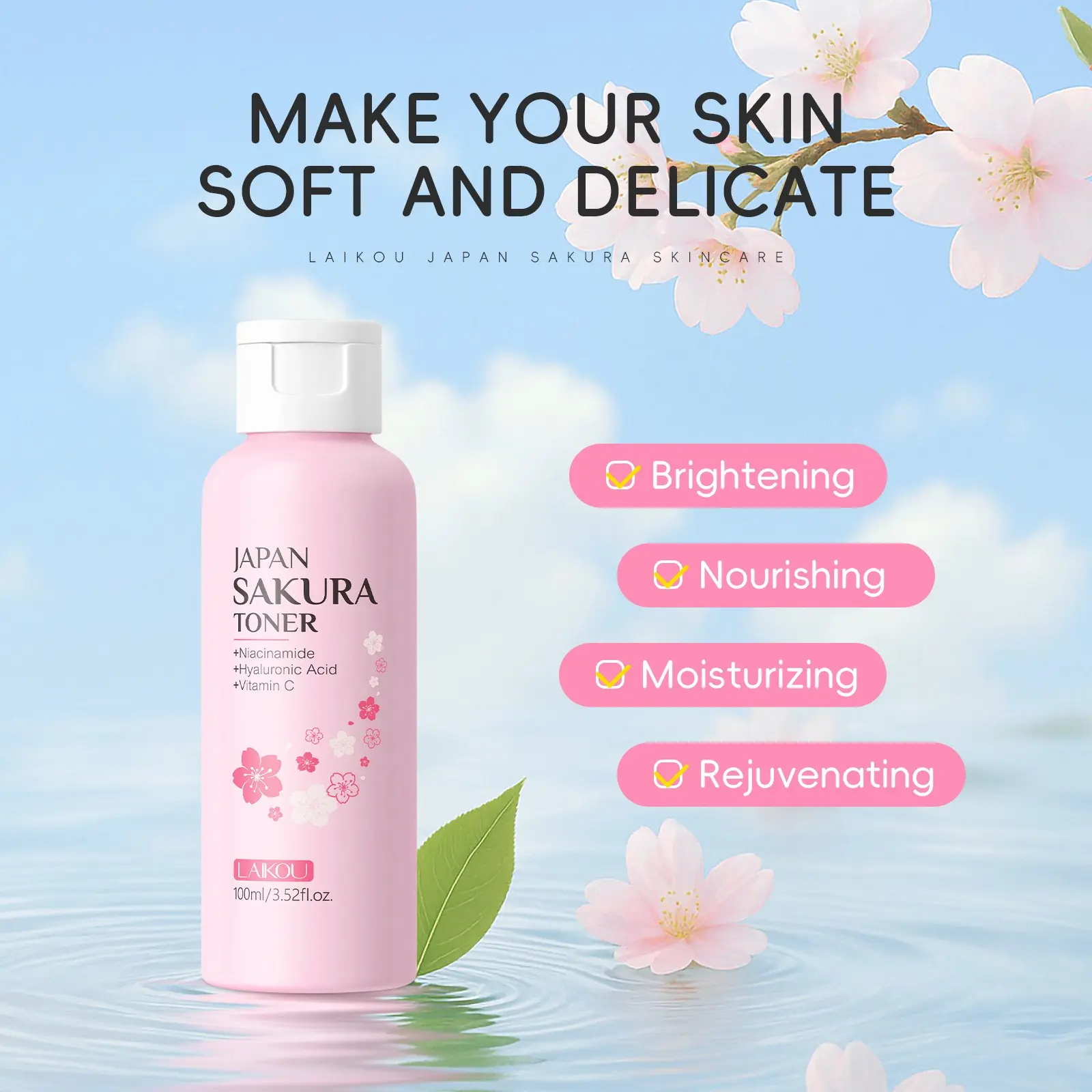 Cherry Blossom Essence Hydrating Toner 100ML, Deep Moisturizing, Lightweight Absorption, Travel Essential, Daily Skincare Spray ，Can be used as a daily toner or a refreshing mist to beat skin dryness during long flights or outdoor travels.