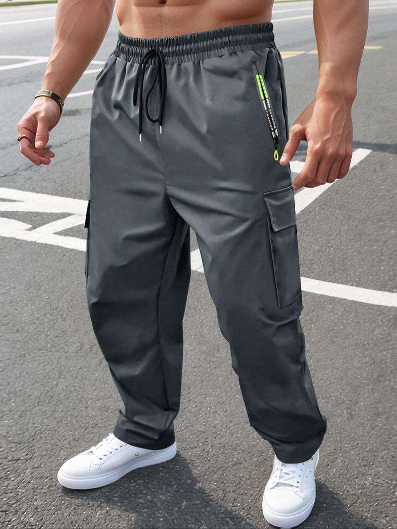 Men's Solid Color Cargo Joggers Pants, Casual Sporty Comfy Trousers for Spring & Fall, Pants for Men, Men's Bottoms for Outdoor Wear, Streetwear Joggers, Casual Sports Trousers, Casual Athletic Joggers, Activewear, Casual Athletic Jogging