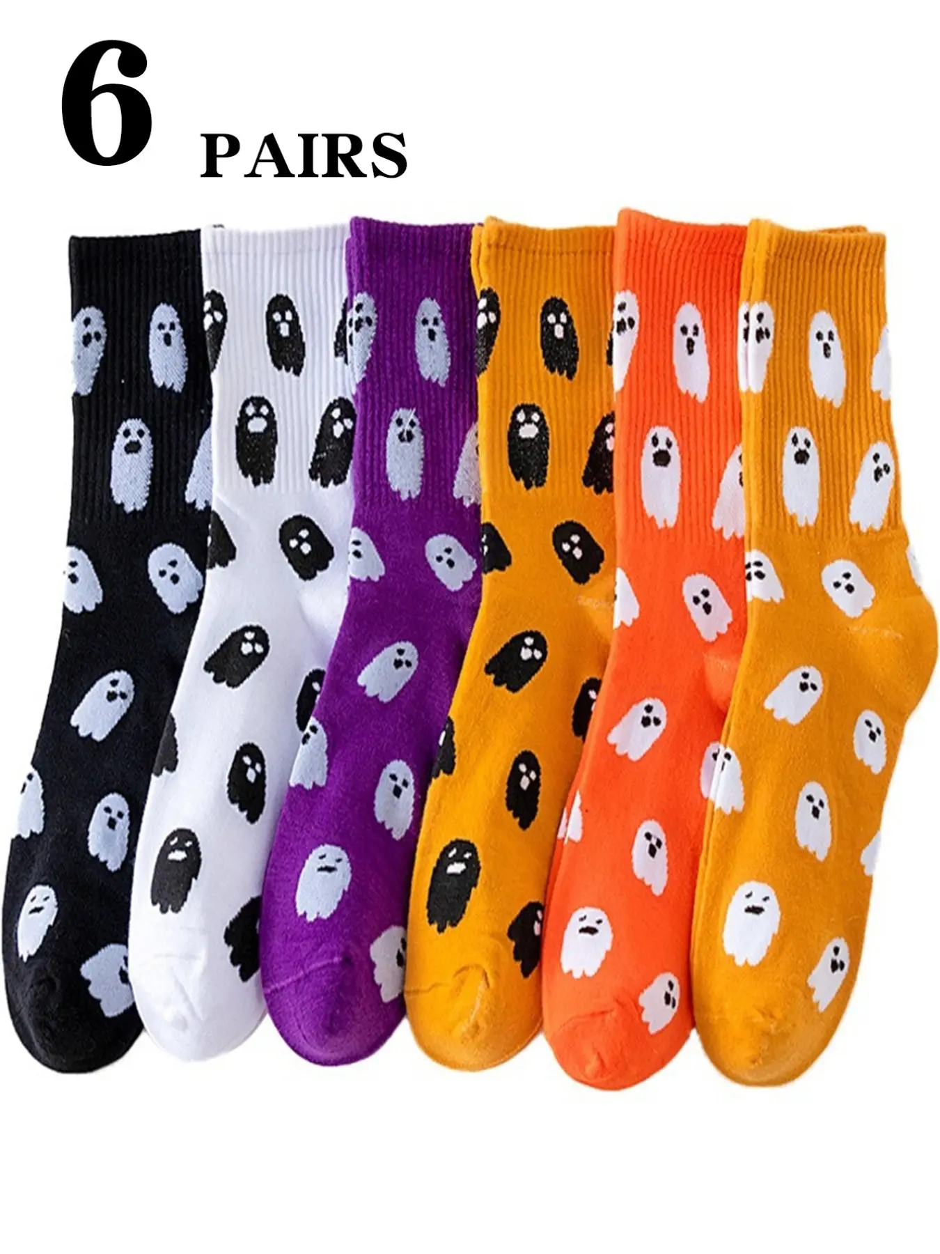 6 Pairs Halloween Ghost Print Ankle Socks, Fun and Comfortable Footwear for Kids, Perfect for Fall Season, Durable and Soft Material