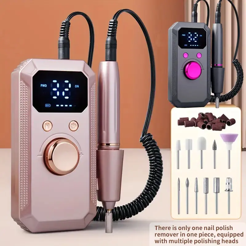 Electric Nail Grinder USB Rechargeable Set, Adjustable 32 Levels, Portable Manicure Pedicure Tool, Includes Nail File & Dead Skin Scraper
