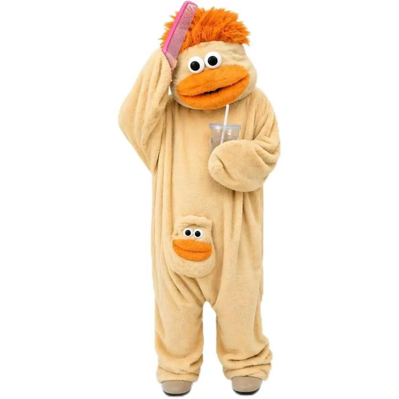 "Fuzzy Big Mouth Monster Onesie for Adult Men Women, Soft Warm Coral Fleece Funny Hooded Pajamas with Googly Eyes & Comb, Oversized Full-Body Long Sleeve Plush Sleepwear for Halloween Cosplay Party Sleepover Home Loungewear & Holiday Gift "