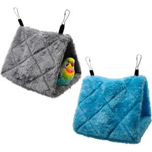 2 Pack Warm Hanging Bird Nest House Sleeping Bed Hammock Snuggle Cave Hideaway Tent for Pet Parrot Macaw Budgies Cockatiels Cockatoo Lovebird Size S Blue&Grey