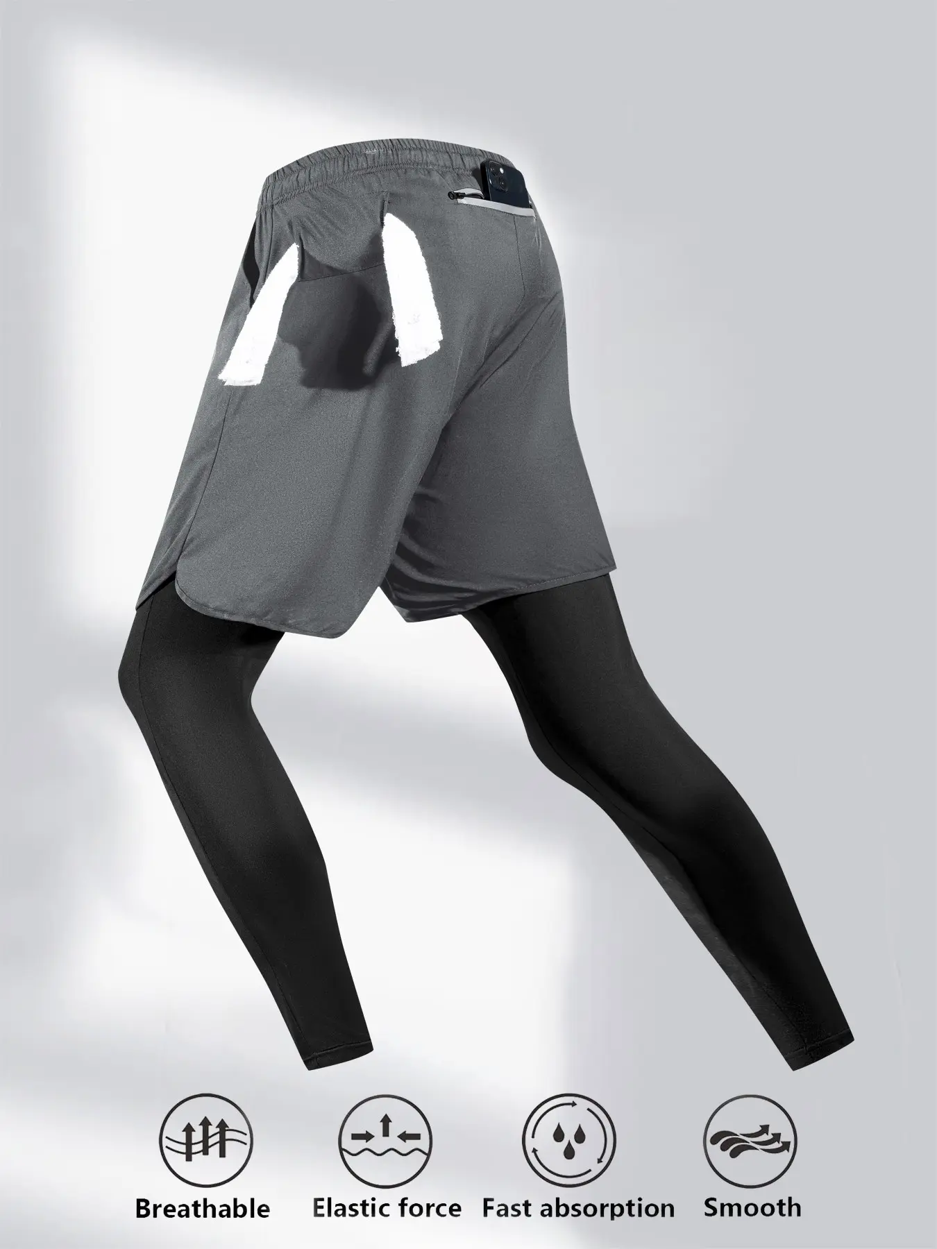 Men's Two-In-One Dual-Layer Sports Fitness Pants, Lightweight Comfortable, Ideal for Yoga, Running, Cycling, Outdoor Activities
