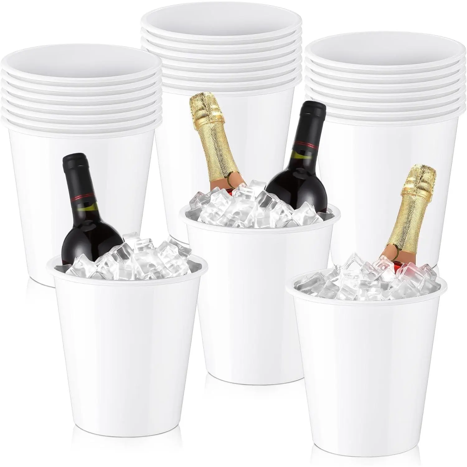 24 Pcs 3 Liters Plastic Ice Buckets Portable Disposable Ice Holder Wine Cooler for Parties Wedding Champagne Soda Beer Beverages (White)
