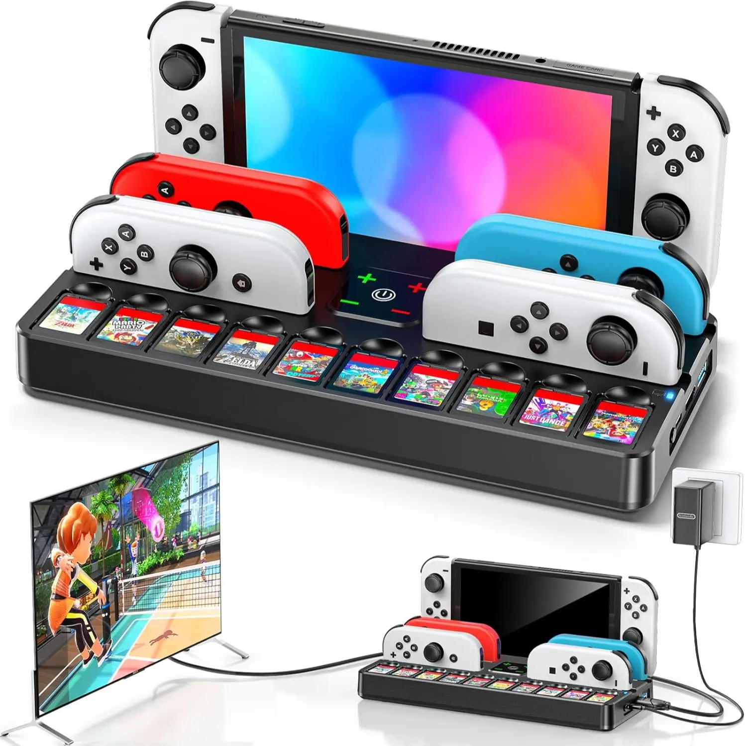 Switch Docking Station for TV, Replacement TV Dock with Controller Charger & HDMI Adapter, Portable Charging Dock with 10 Game Card Slots, Ideal for Nintendo Switch Gaming, TV Mode & Desktop Organization