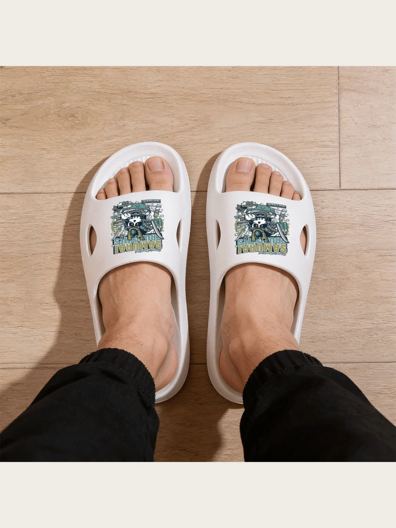 Samurai Crunchies Organic Breakfast Themed Slippers with Warrior Helmet Skull Design Fortified with Vitamin D Real Energy Super Foodies Graphic Print Indoor Home Shoes