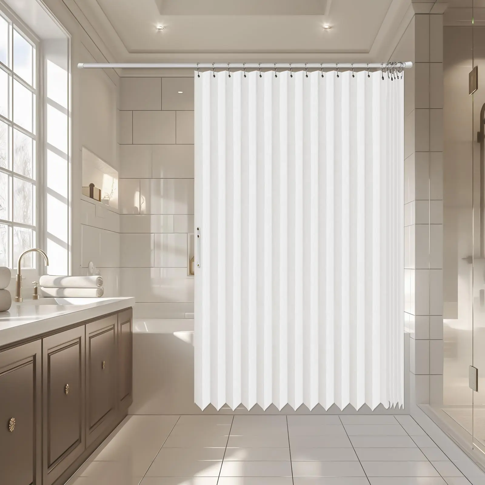 Magnetic Folding Shower Curtain, 1 Count Waterproof & Mildew Resistant Shower Curtain, Bathroom Decoration Supplies for Home Interior, Hotel, Guest House