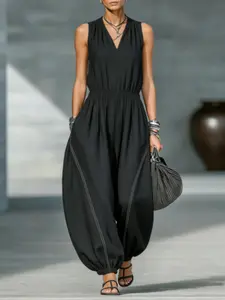 Women's Sleeveless Lantern Pants Overall, Cool Relaxed Style Daily, Suitable for Street, Commute, Light Social Events