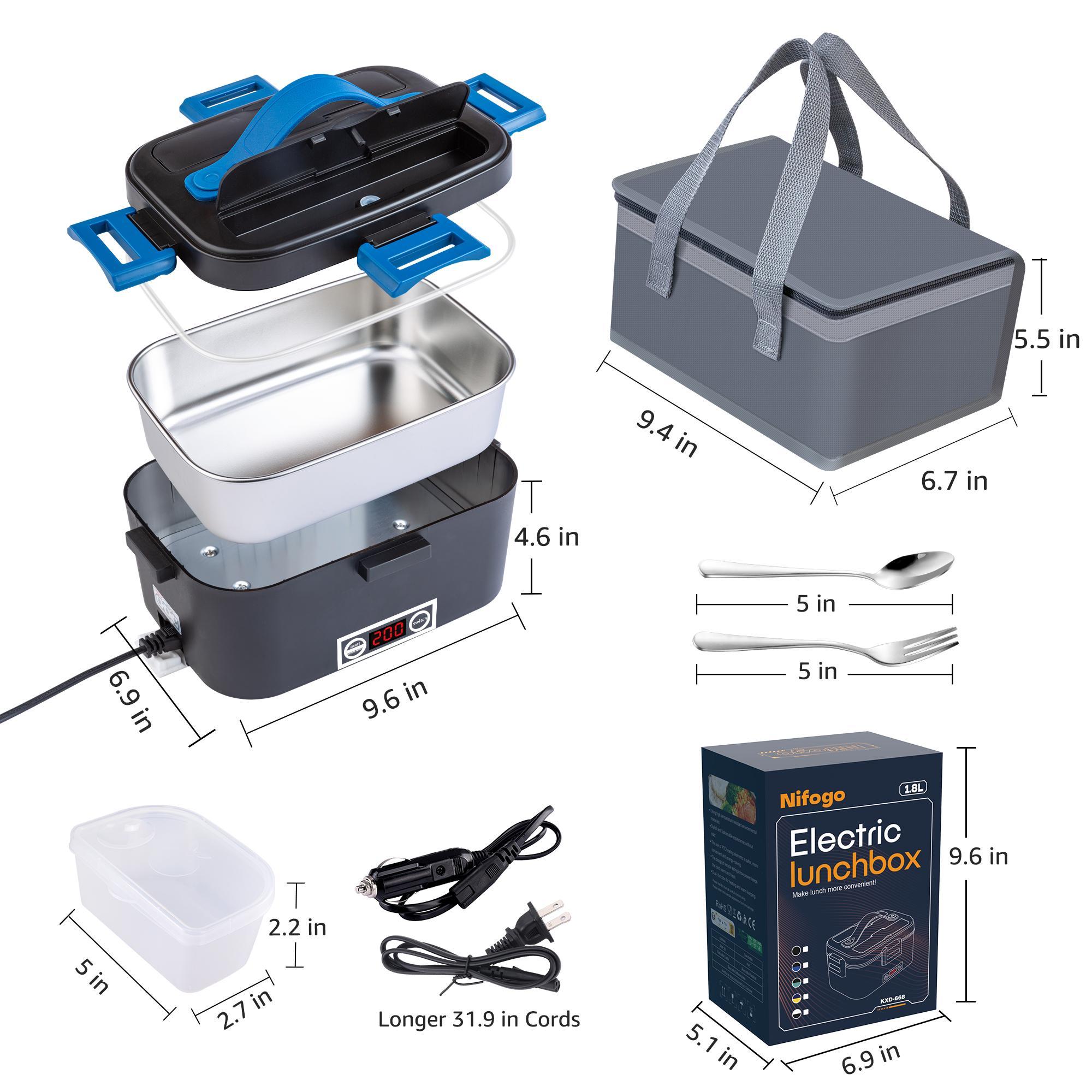 Electric Lunch Box | 80/100W Fast Heating, Leak-Proof | Portable Food Warmer for Cars/Trucks/Home/Work，1.5/1.8/2.5L