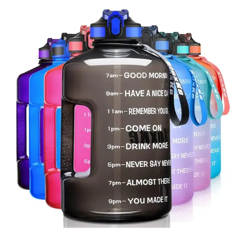 BPA-Free Silicone Reusable Sports Water Bottle - Wide Mouth, 74oz/128oz (2000ml+), Motivational Quote Time Marker, Straw, Handle, Brush, Leak-Proof, Lightweight, Drink Scale, Lemon-Friendly, Portable Large Gallon Jug for Home Organization Supplies