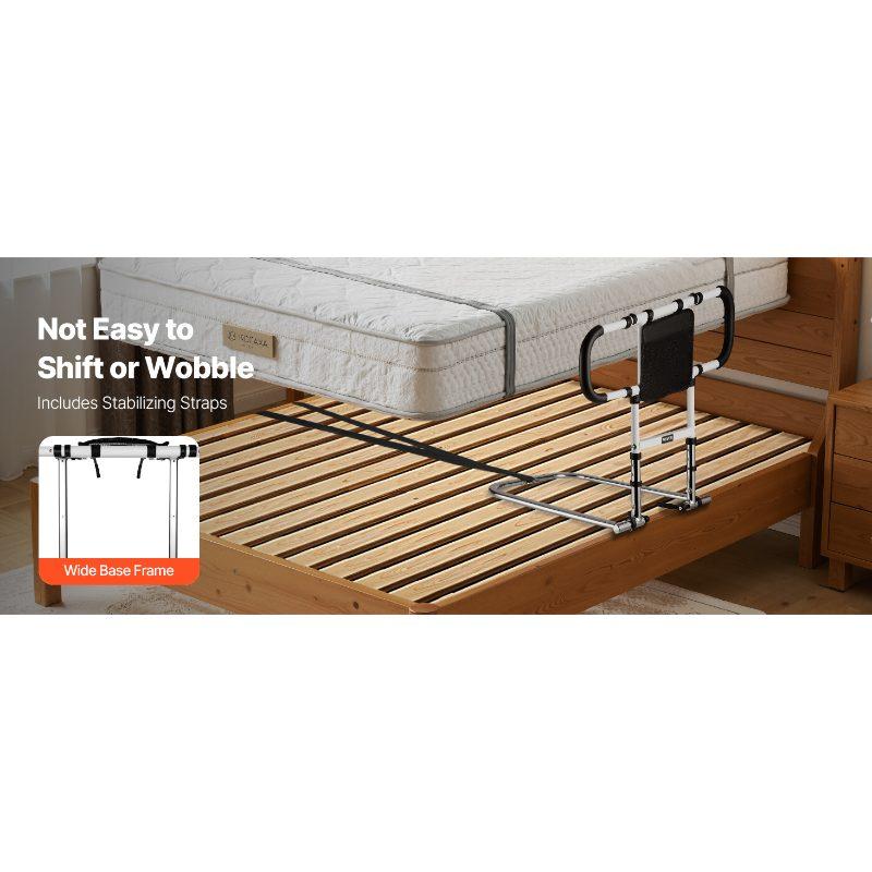 VEVOR Bed Rail for Elderly, Foldable Extendable Bedside Assist Rail with Side Handles PU Handrail, Adjustable Height Carbon Steel Pipe Bedside Cane, Senior Bed Bar Fits King, Queen, Full, Twin
