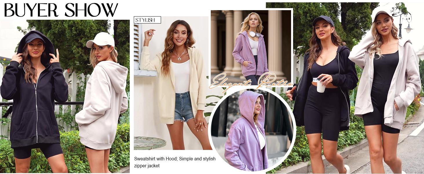 Yousify Women Casual Full Zip Up Plush Hoodie Comfy Loose Solid Sweatshirt Long Sleeve Jacket with Pockets