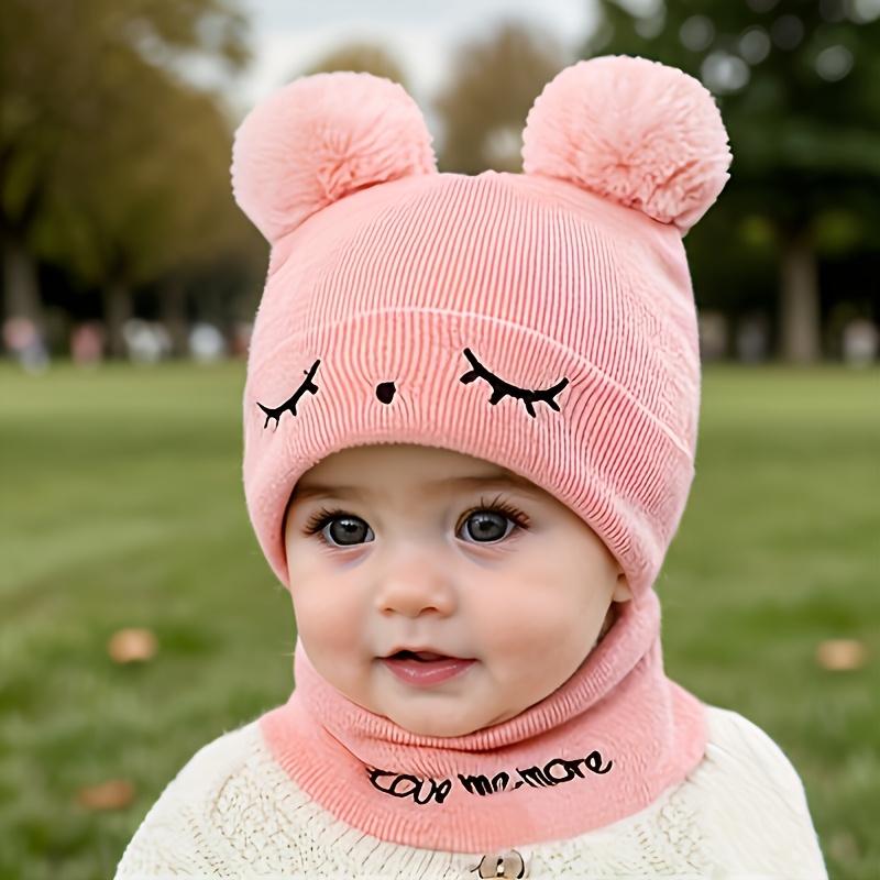 NewNewChildren'S Comfortable Knitted Pom-Pom Hats - Hand Washable Stretch Fabric, Featuring Letter Design, Warm Ear Cover Hat.