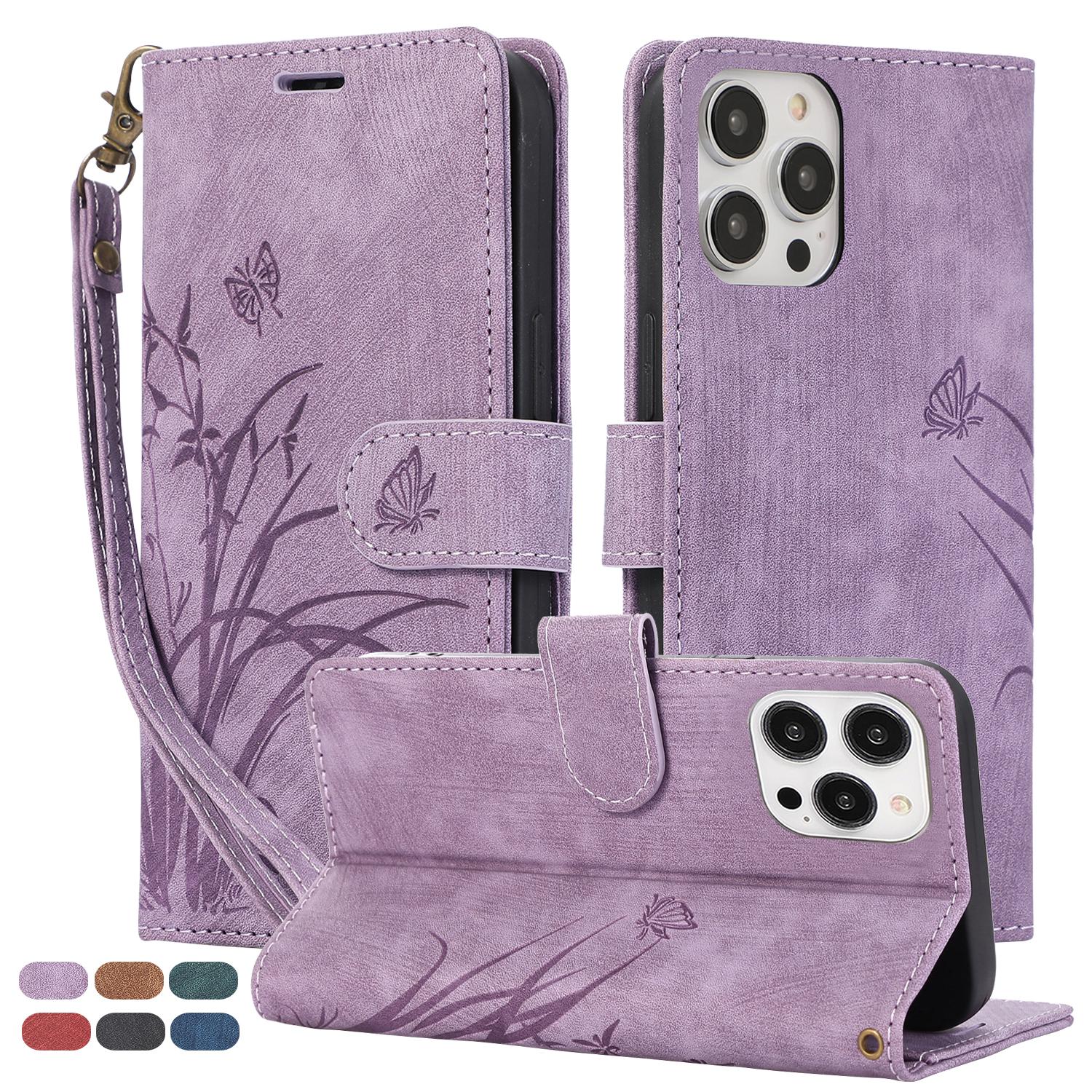 For iPhone 17 16 Pro Max 15 14 13 12 11 Butterfly Orchid Embossed Wallet Cute Phone Case with 1 Cash pocket & 3 Card Slots, Wrist Strap Lanyard Women Soft PU Leather Protective Flip Fold Stand Cover Magnetic Closure For Mom For iPhone 17 16 Pro Max 15 14 13 12 11 Butterfly Orchid Embossed Wallet Cute Phone Case with 1 Cash pocket & 3 Card Slots, Wrist Strap Lanyard Women Soft PU Leather Protective Flip Fold Stand Cover Magnetic Closure For Mom