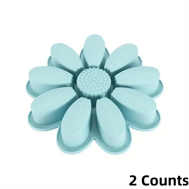 Silicone Sunflower Shaped Cake Mold, 2pcs Multi Grid Baking Tray for Chocolate & Cake, Durable & Easy To Clean Baking Mold for Kitchen