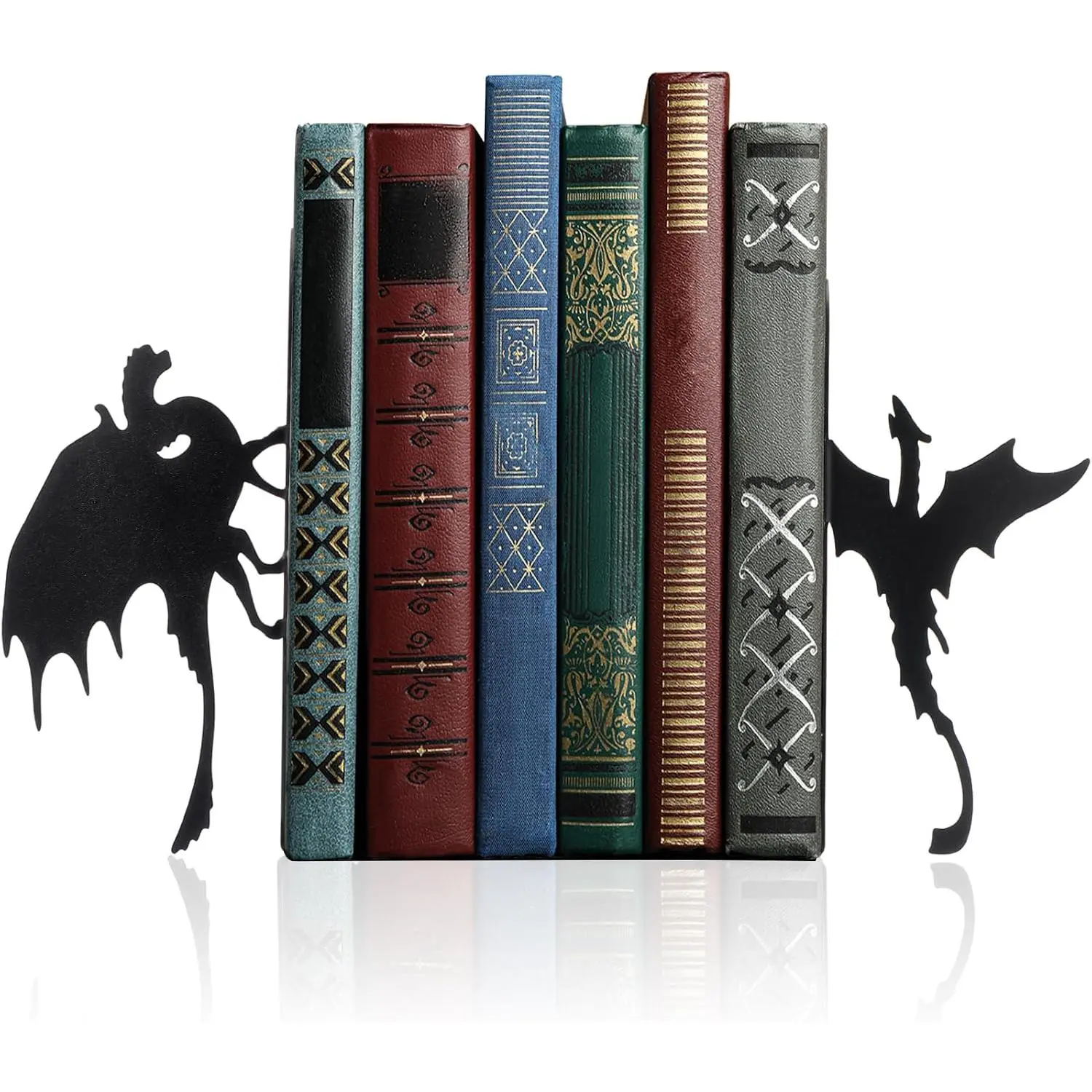 Flying Dragon Metal Bookends, 2-Piece Set (Pair) - Gothic Style, Indoor Furniture for Shelves, Home Office Desk Decor, Gift for Dragon Lovers, Two Piece Set
